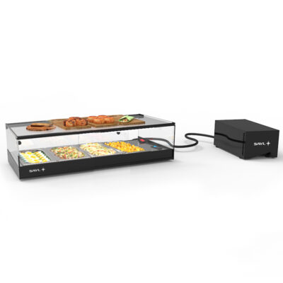 Vitrina Expositora Refrigerada para Tapas 4 Bandejas GN 1/3×40 Cristal Recto Grupo Remoto Sobremesa Gama LOGIC 850x385x225h mm VTLG4GR Sayl