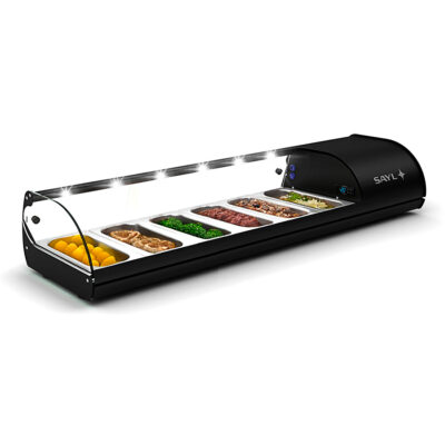 Vitrina Expositora Refrigerada para Tapas 6 Bandejas GN 1/3x40 Cristal Curvo Sobremesa Gama CLASSIC 1438x395x245h mm V6N Sayl