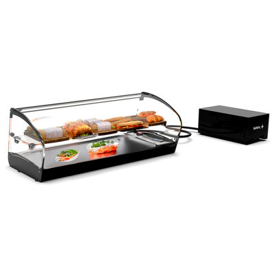 Vitrina Expositora Refrigerada para Tapas Cuba Plana 1 Estante Cristal Curvo Sobremesa Grupo Remoto Gama SHARK 1190x380x340h mm SK24GRP Sayl