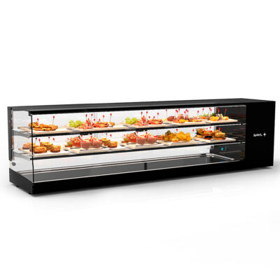 Vitrina Expositora Refrigerada para Tapas Cuba Plana 2 Estantes Cristal Recto Sobremesa Gama LOGIC TRIPLE 1680x380x460h mm VTLG28P-2 Sayl