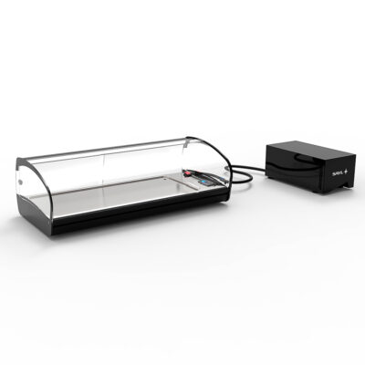 Vitrina Expositora Refrigerada para Tapas Cuba Plana Cristal Curvo Grupo Remoto Sobremesa Gama SHARK 840x395x270h mm SK4GRP Sayl