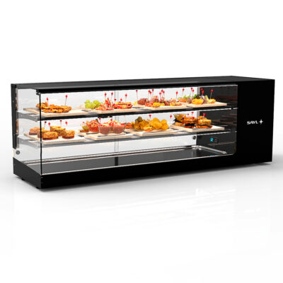 Vitrina Expositora Refrigerada para Tapas Cuba Plana Cristal Recto 2 Estantes Sobremesa Gama LOGIC TRIPLE 1320x380x460h mm VTLG26P-2 Sayl