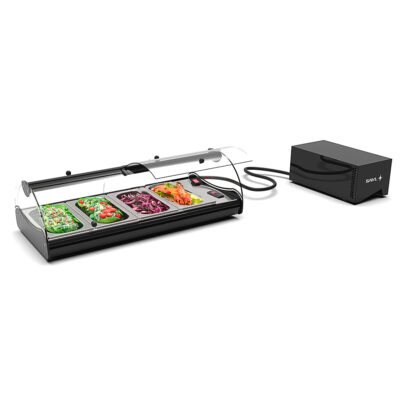 Vitrina Expositora Refrigerada para buffets 4 Bandejas GN 1/3x40 Cristal Curvo Sobremesa Grupo Remoto Gama Self Service 840x395x245h mm S4GR Sayl