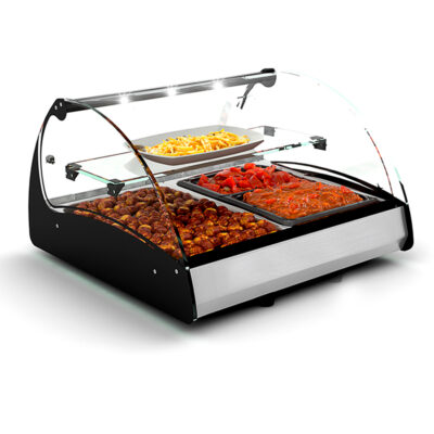 Vitrina Expositora Caliente Baño María para Tapas 2 Bandejas GN 1/1 1x65 Cristal Curvo Sobremesa Gama Splendid 690x650x420h mm CS2 Sayl