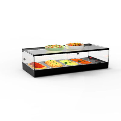 Vitrina Expositora Caliente Baño María para Tapas 4 Bandejas GN 1/3 X 40 Cristal Recto Sobremesa Gama LOGIC 840x395x225h mm CLO4BL Sayl