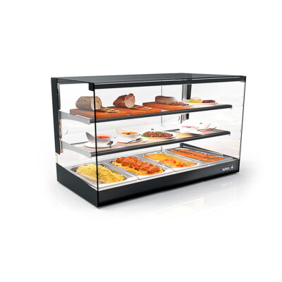 Vitrina Expositora Caliente Baño María para Tapas 4 Bandejas GN 1/3 X 40 Cristal Recto Sobremesa Gama LOGIC TRIPLE 840x395x460h mm CLO24B-2 Sayl