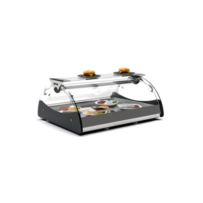 Vitrina Expositora Caliente Calor Seco Autoservicio para Tapas Sobremesa Crista Curvo 2 Bandejas GN 1/1 1x65 Gama Maxiself 690x650x320h mm CSMX2E Sayl