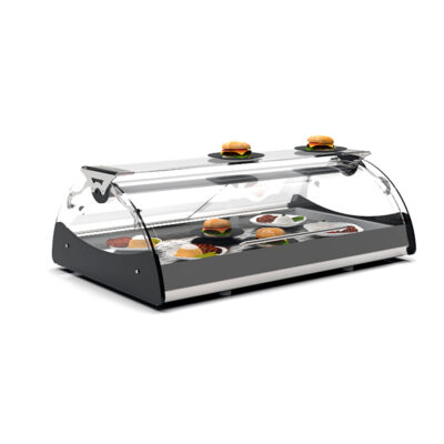 Vitrina Expositora Caliente Calor Seco Autoservicio para Tapas Sobremesa Cristal Curvo 3 Bandejas GN 1/1 1x65 Gama Maxiself 1020x650x320h mm CSMX3E Sayl