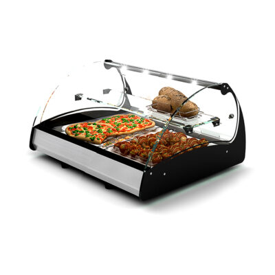 Vitrina Expositora Caliente Calor Seco para Tapas 2 Bandejas GN 1/1X65 Cristal Curvo Sobremesa Gama SPLENDID 690x650x420h mm CS2S Sayl