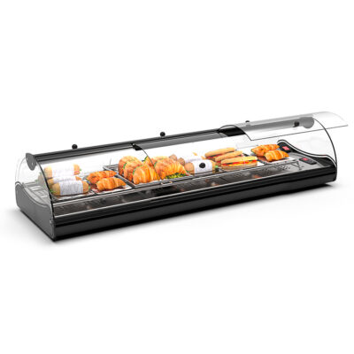 Vitrina Expositora Caliente para Buffets Calor Seco Cuba Plana Cristal Curvo Sobremesa Gama Self-service 1190x395x245h mm SHS6L Sayl