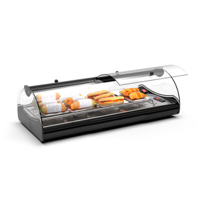 Vitrina Expositora Caliente para Buffets Calor Seco Cuba Plana Cristal Curvo Sobremesa Gama Self-service 840x395x245h mm SHS4L Sayl