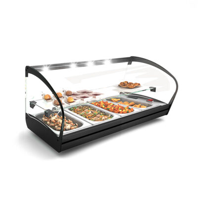 Vitrina Expositora Caliente para Tapas Baño María 1 Estante 4 Bandejas GN 1/3 X 40 Cristal Recto Sobremesa Gama SHARK 840x395x340h mm CK24L Sayl