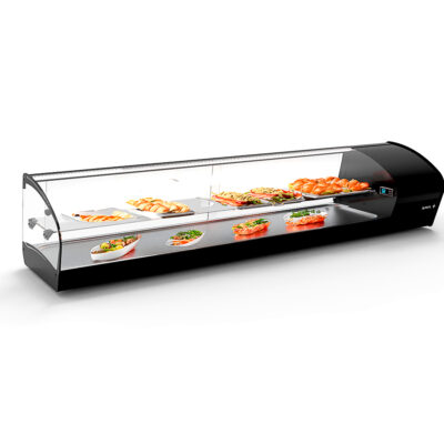 Vitrina Expositora Refrigerada Para Tapas Cuba Plana 1 Estante Cristal Curvo Sobremesa Gama SHARK 1680x395x340h mm SK28P Sayl