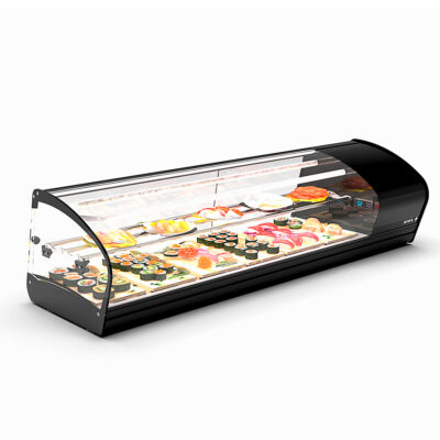 Vitrina Expositora Refrigerada para Sushi 1 Estante Cuba Plana Cristal Curvo Sobremesa Gama SHARK 1320x395x340h mm SK26SP Sayl