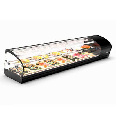 Vitrina Expositora Refrigerada para Sushi 1 Estante Cuba Plana Cristal Curvo Sobremesa Gama SHARK 1680x395x340h mm SK28SP Sayl