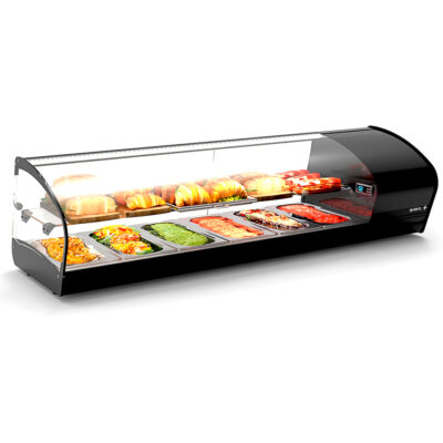 Vitrina Expositora Refrigerada para Tapas Cristal Curvo 1 Estante 6 Bandejas GN 1/3x40 Sobremesa Gama SHARK 1320x395x340h mm Sk26 Sayl