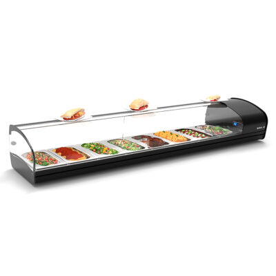 Vitrina Expositora Refrigerada para Tapas Cristal Curvo 8 Bandejas GN 1/3X40 Sobremesa Gama SHARK 1680x395x270h mm SK8 Sayl
