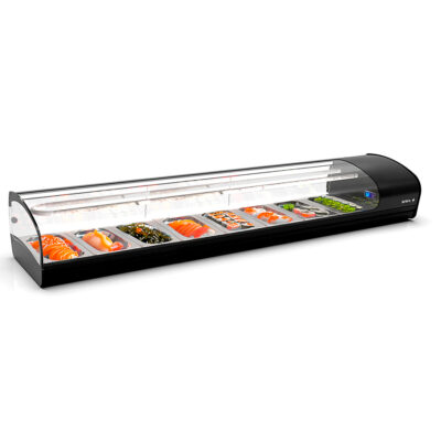 Vitrina Expositora Refrigerada para Tapas Cristal Curvo 8 Bandejas GN 1/3x40 Sobremesa Gama SHARK 1680x395x270h mm SK8S Sayl