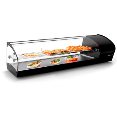 Vitrina Expositora Refrigerada para Tapas Cuba Plana 1 Estante Cristal Curvo Sobremesa Gama SHARK 1320x395x340h mm SK26P Sayl