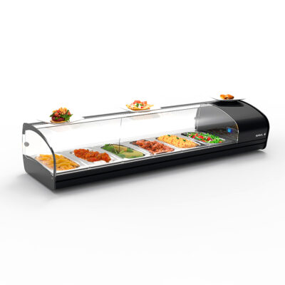 Vitrina Expositora Refrigeradora para Tapas Cristal Curvo 6 Bandejas GN 1/3x40 Sobremesa Gama SHARK 1320x395x270h mm SK6 Sayl