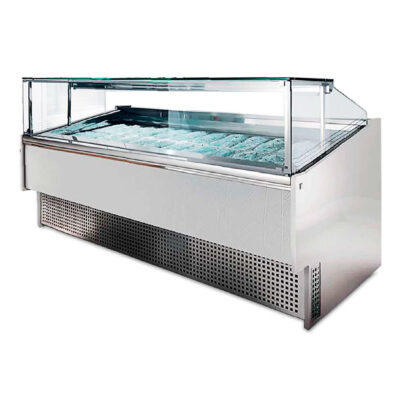 Vitrina Expositora de Congelación con Reserva para Heladería 12 Cubetas Cristal Recto 1150x1130x1200h mm O12 INFRIMA