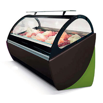 Vitrina Expositora de Congelación con Reserva para Heladería 12 Cubetas Cristal Curvo 1180x1165x1200h mm Z12 INFRIMA