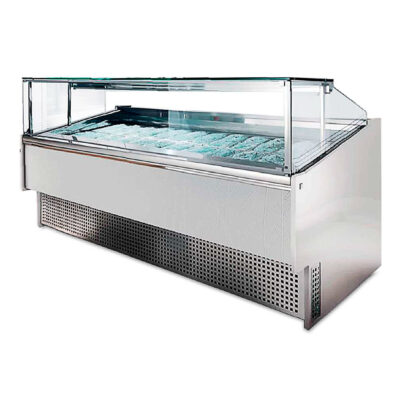 Vitrina Expositora de Congelación con Reserva para Heladería 12 Cubetas Cristal Recto 1150x1130x1200h mm O12 INFRIMA