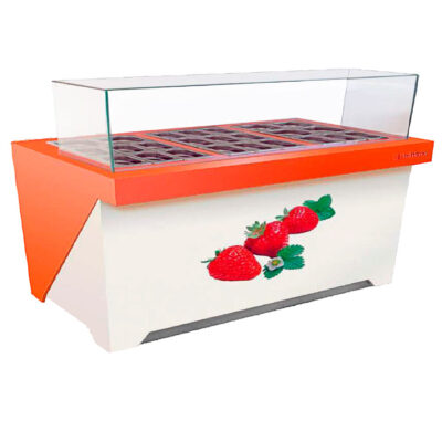 Mesa Topping 36 GN 1/6 Frio, Neutro y Calor para Ingredientes Cristal Recto con Reserva 385 Litros 2500x700x1200h mm FLORIDA250 INFRIMA
