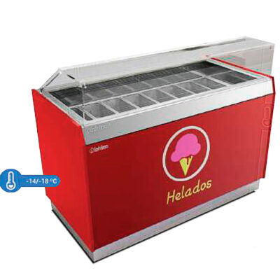 Vitrina Expositora de Congelación sin Reserva para Heladería 10+10 Cubetas Cristal Recto 1250x950x1200h mm VERSALLES20H INFRIMA