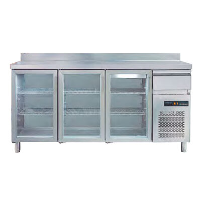 Mesa Refrigerada Acero Inoxidable 3 Puertas de Cristal 6 Estantes 2017x600x1045h mm FRV20003 Corequip