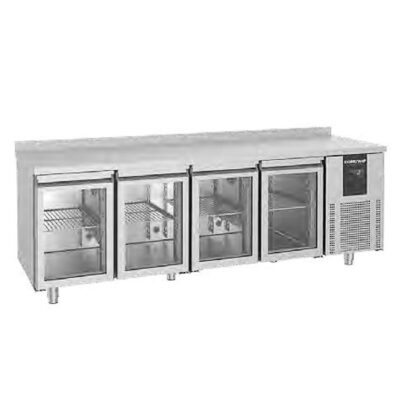 Mesa Refrigerada Acero Inoxidable 4 Puertas de Cristal 4 Estantes 2330x700x850h mm MRVGNF 23004 Corequip