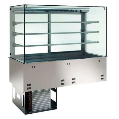 Vitrina Expositora Refrigerada para Pastelería Drop-In 2 Cubetas GN 1/1 Cristal Recto 3 Estantes 810x635x1580h mm VMR1A1 INFRIMA