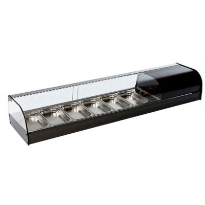 Vitrina Expositora Refrigerada para Pescados Cristal Curvo con 6 Bandejas GN 1/3 1566x410x250h mm VRGI 1P 6B Corequip