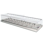 Vitrina Expositora Refrigerada para Tapas 7 Bandejas GN 1/3x40 Cristal Recto Sobremesa 1350x390x260h mm TAURUS150 INFRIMA