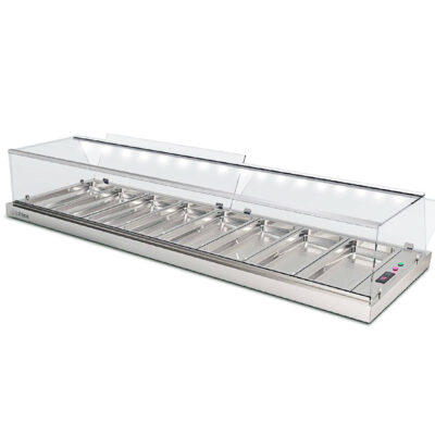 Vitrina Expositora Refrigerada para Tapas 7 Bandejas GN 1/3x40 Cristal Recto Sobremesa 1350x390x260h mm TAURUS150 INFRIMA