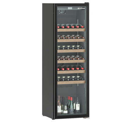 https://donbar.es/wp-content/uploads/2026/09/Armario-Expositor-Refrigerado-para-Vinos-en-Negro-1-Puerta-de-Cristal-5-Estantes-90-Botellas-350-Litros-Gama-EVV-600x680x1844h-mm-EVV90B-Infrico.jpg