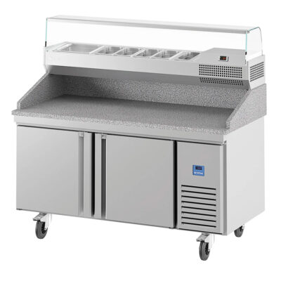 https://donbar.es/wp-content/uploads/2026/09/Mesa-Refrigerada-Preparacion-de-Pizzas-Acero-Inoxidable-con-Encimera-de-Granito-1-Cubeta-GN-1-2-5-Cubetas-GN-1-3-2-Puertas-Opacas-4-Estantes-480-Litros-Gama-GT-COMBO-1751x830x1508h-mm-MR-67-GT-COMBO-Infrico.jpg